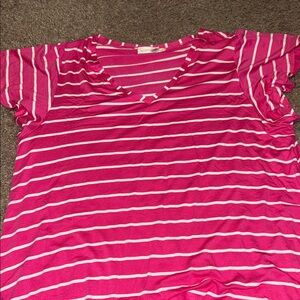 Sonoma Pink and White Striped V-Neck Tee
